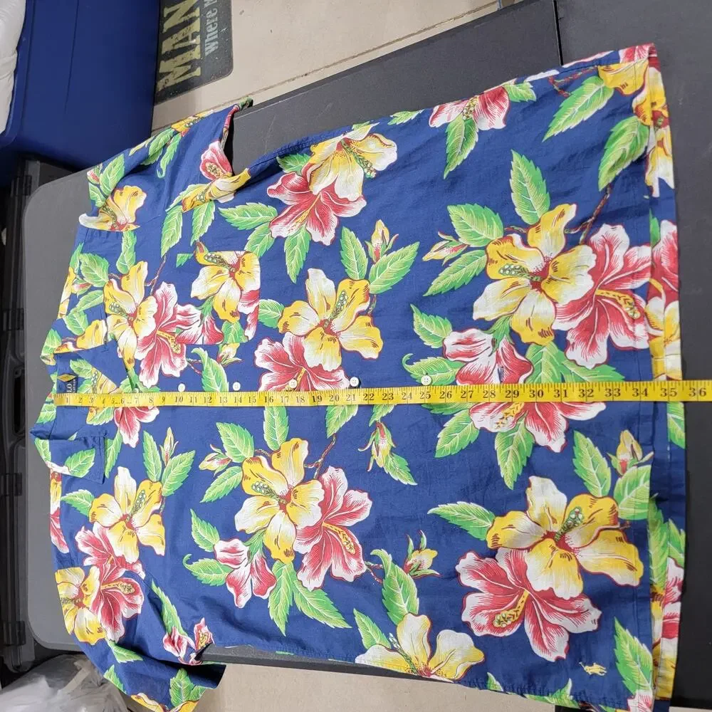 Polo Ralph Lauren Mens XL TALL Blue Floral Hawiaan Camp Shirt Classic Fit Beach